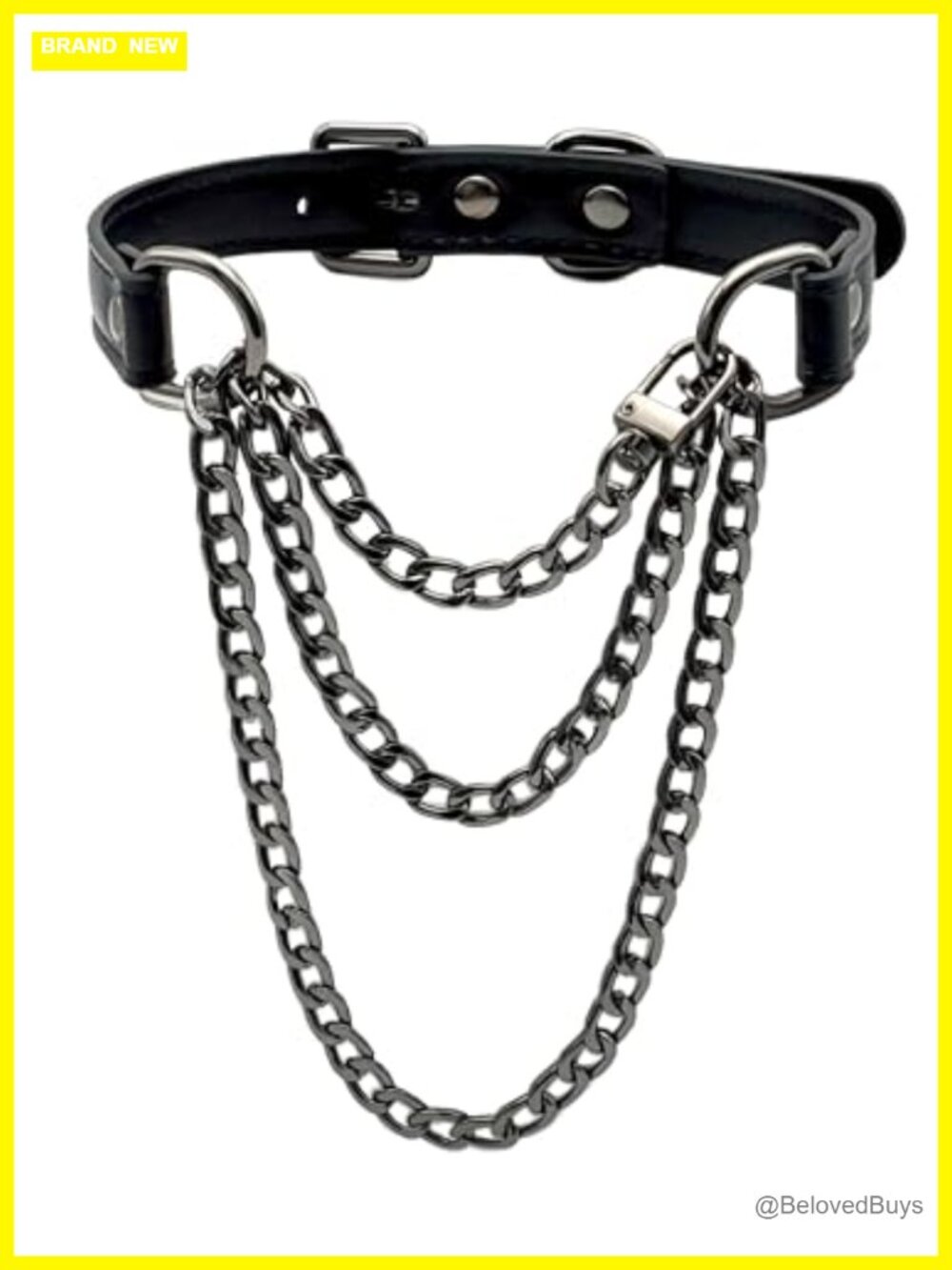 Handmade Black Vegan Leather Choker Collar Women Adjustable Triple-Layer Slip